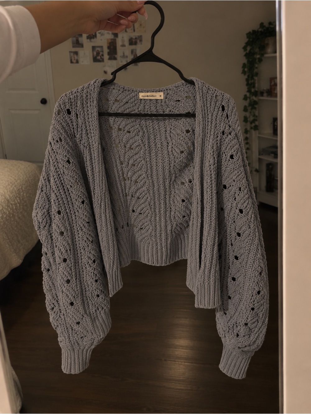 moon & madison Lavender Open-Front Cable Knit Cardigan